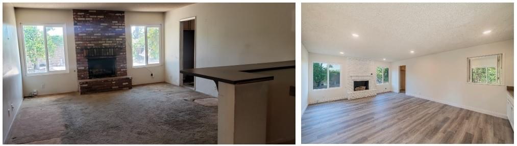 Renovation portfolio living room and fireplace before renovation